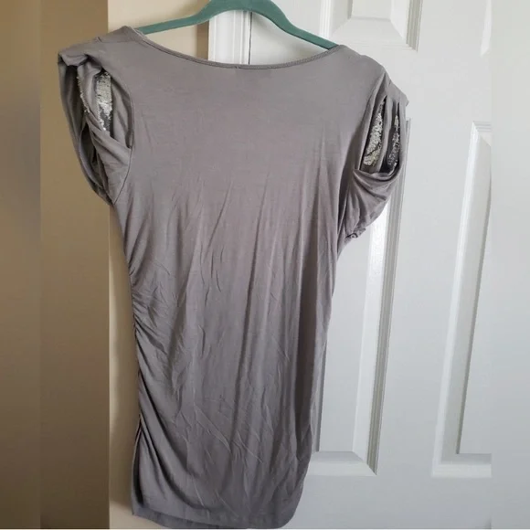 Bebe gray boatneck drop long too with silver sequins In shoulders - M - Picture 3 of 5